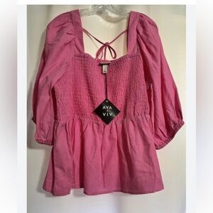 NWT Ava & Viv Pink Peplum Style Blouse with Ruched Front and Back size 3X